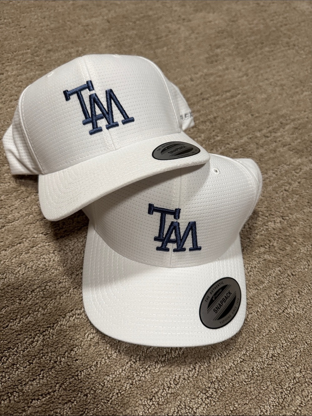 Travis Mathew White Snapback Hat with Navy TM Logo (Set of 2)